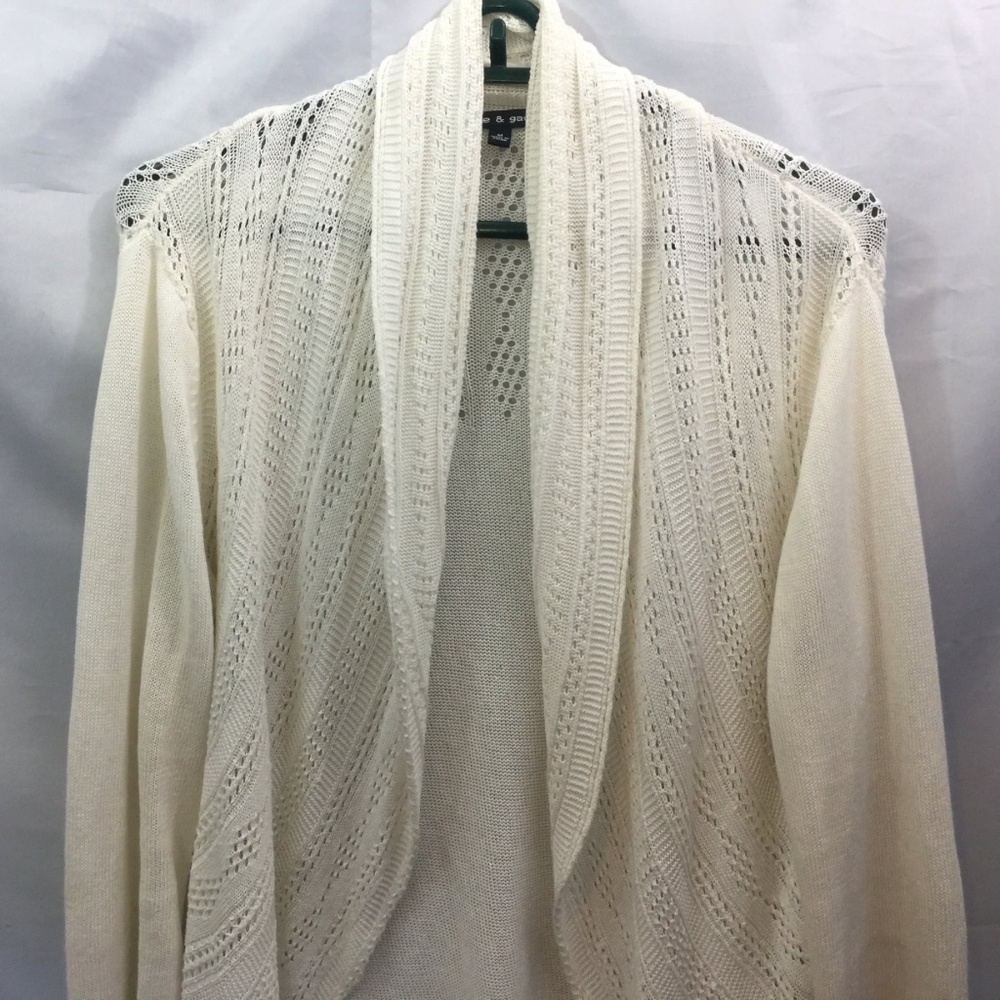 Cable & Gauge Size M White Open Front Cardigan - Picture 2 of 9